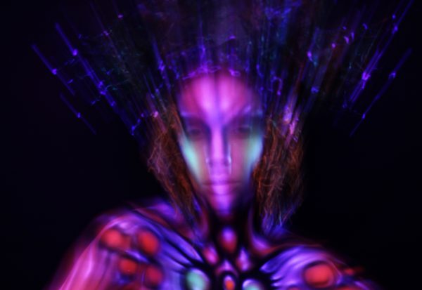 Woman,Motion,Blur,With,Ultraviolet,Body,Art
